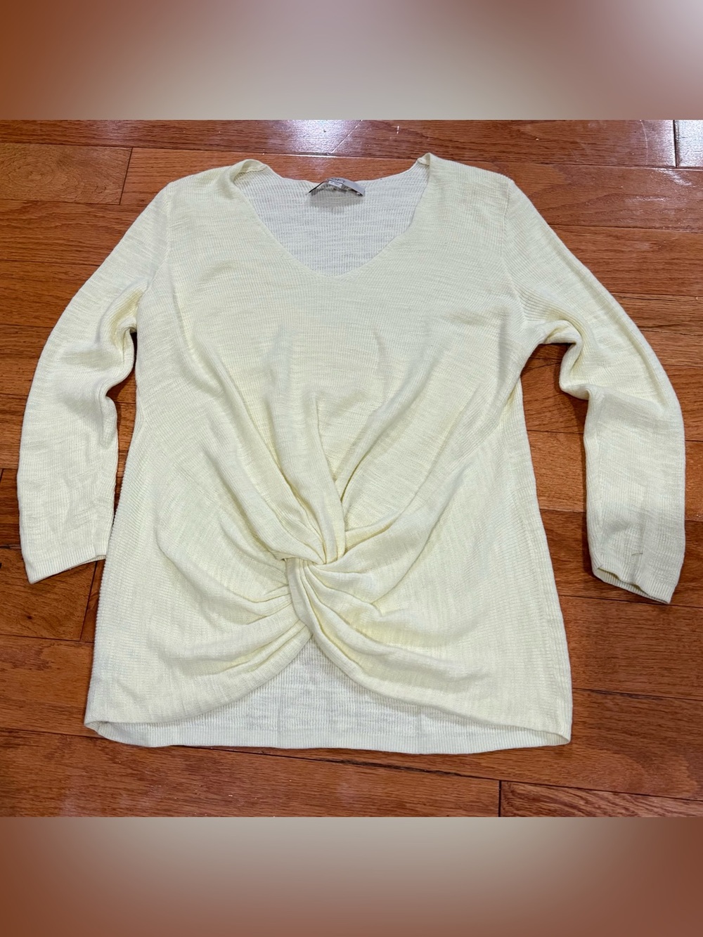 LOFT Butter Yellow Twist-Front V-Neck Sweater, Size Medium